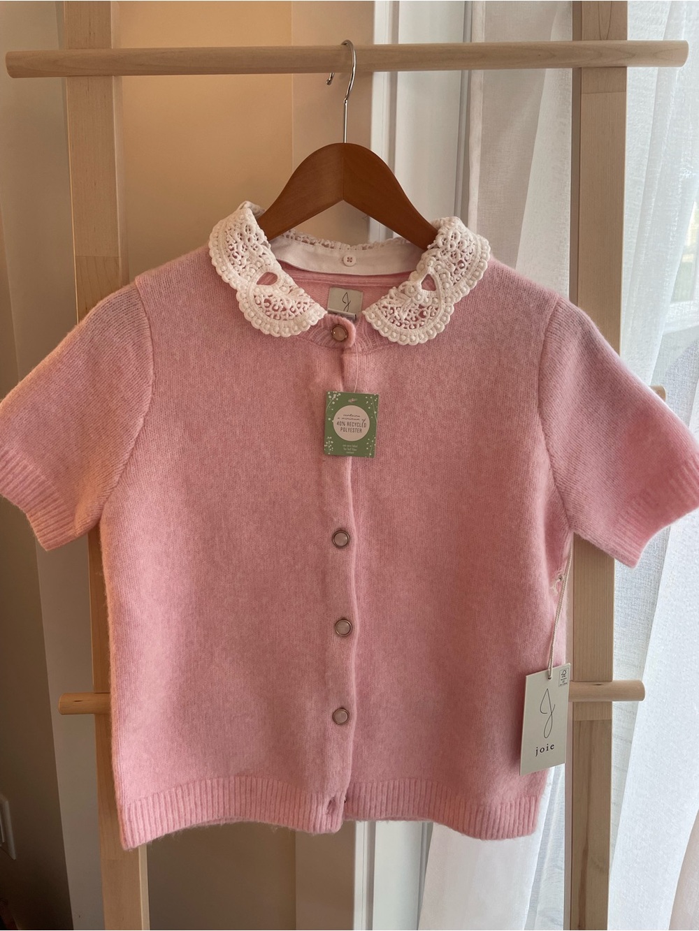 NWT super soft, short sleeve Cardigan with removable Lace Peter Pan Collar